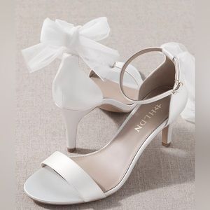 BHLDN White Satin Bow Ankle Strap Heels